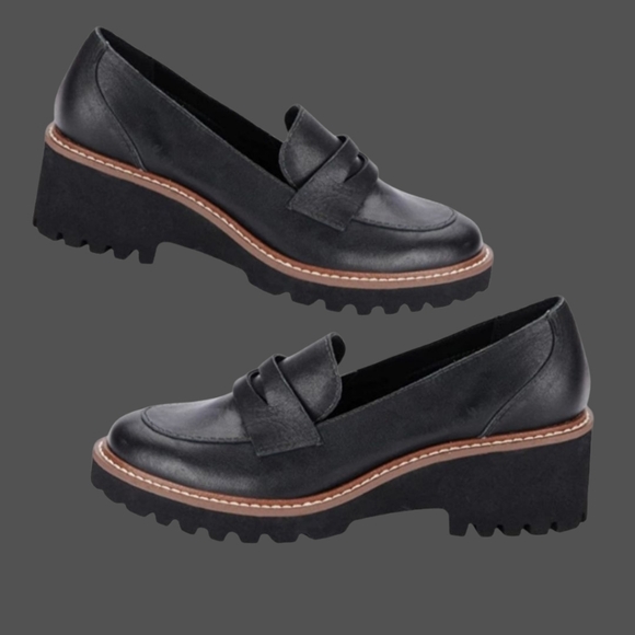 🆕Chic Black Leather Chunky Heel Loafer - Picture 3 of 10